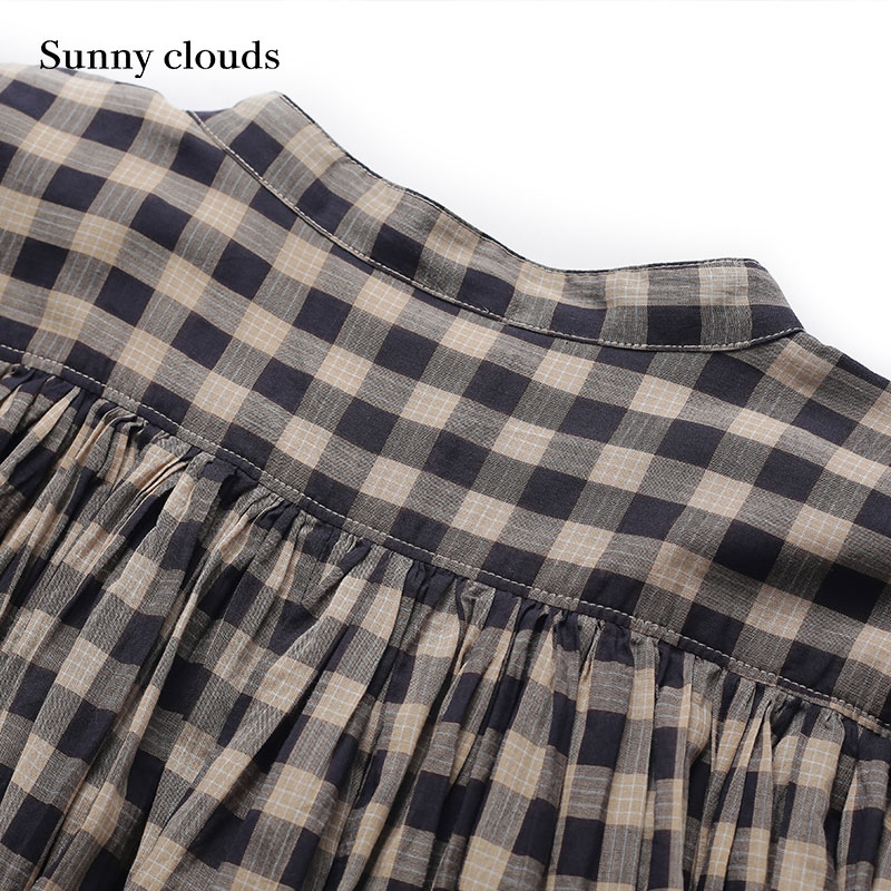 Sunny clouds Shuttle Notes日本面料 女式纯棉多褶格子衬衫 - 图1