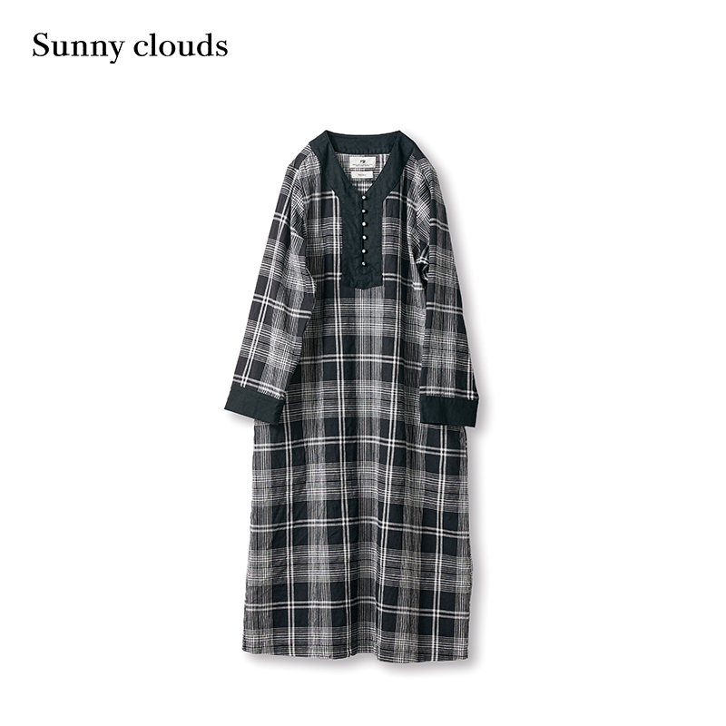 春季新品 桑妮库拉/Sunny clouds Notes日本面料 棉麻格子连衣裙 - 图0