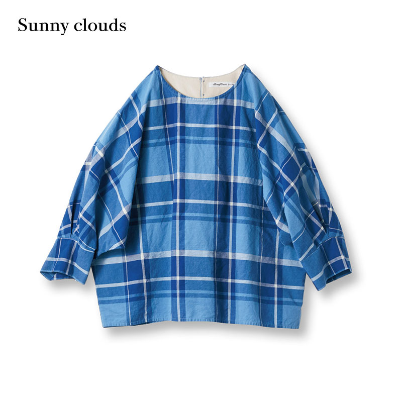 桑妮库拉/Sunny clouds 女式纯棉七分蝙蝠袖格子罩衫 - 图0