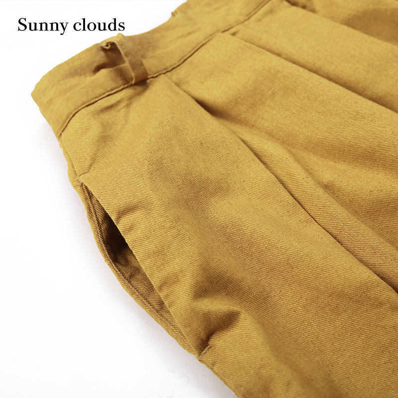 sunny clouds女式麻棉芥子色裙裤 桑妮库拉休闲裤