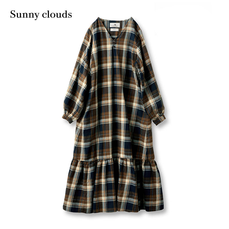 Sunny clouds Shuttle Notes日本面料 女式纯棉格子连衣裙 - 图0