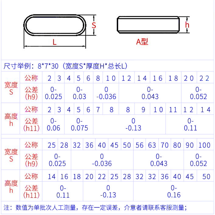 【M3M4M5M6M8M10M12】304不锈钢平键圆角A型平键销方键国标GB1096 - 图2