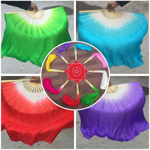 Настоящий шелковый танец вентилятор квадратный танцор янге двойной градиент взрослых цветов