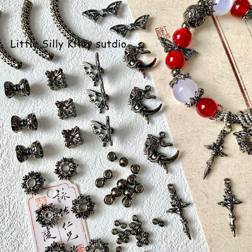 枪黑保色合金月亮花藤吊坠隔珠花托手工串珠手链项链diy配件材料 - 图1