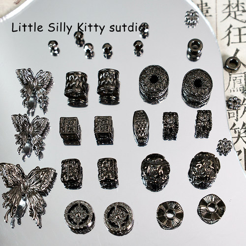 新中式小众枪黑合金手链项链串珠DIY配件手工材料通孔散珠吊坠 - 图3