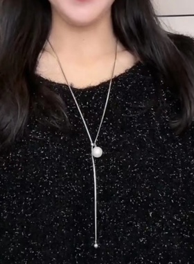 韩版简约抽拉珍珠毛衣链项链