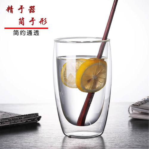 合口双层透明玻璃水杯创意耐热花茶杯隔热杯冷饮牛奶果汁咖啡杯子 - 图1