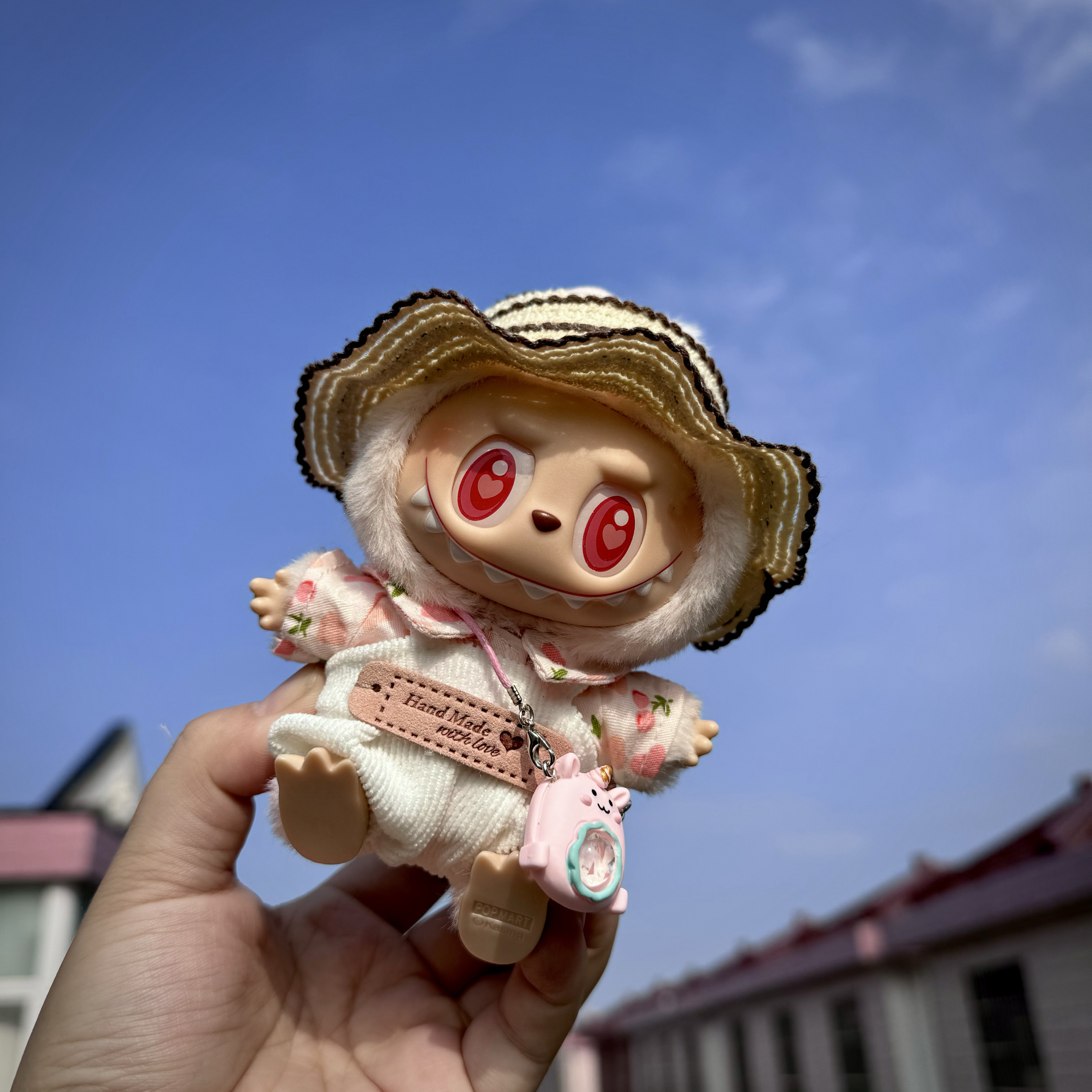 新款一/二代钥匙扣拉布布娃衣樱桃园着替坐坐派对草帽背带裤套装 - 图1