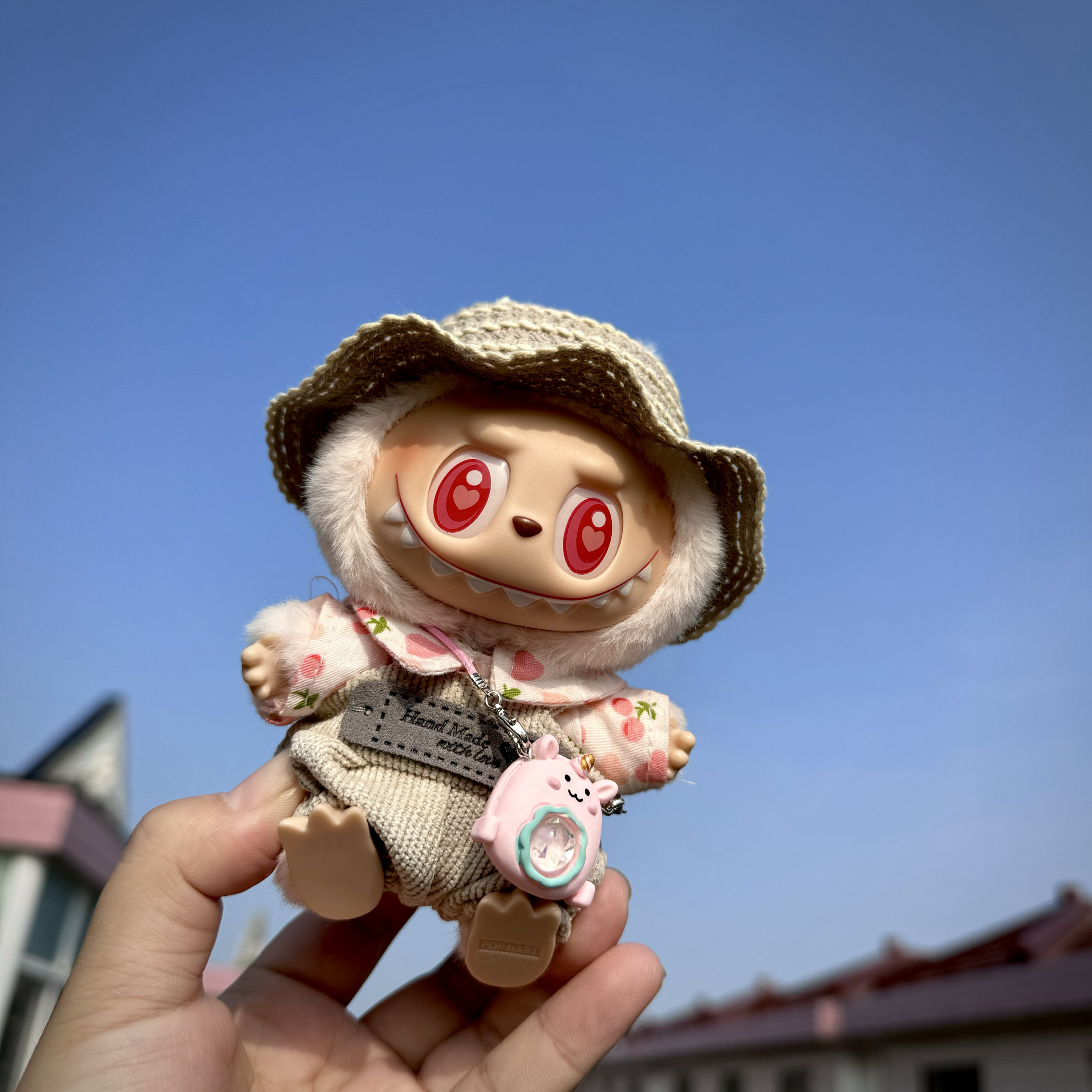 新款一/二代钥匙扣拉布布娃衣樱桃园着替坐坐派对草帽背带裤套装 - 图0