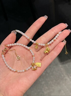 马上有钱！ 天然淡水极光ak珍珠14k注金设计款手链