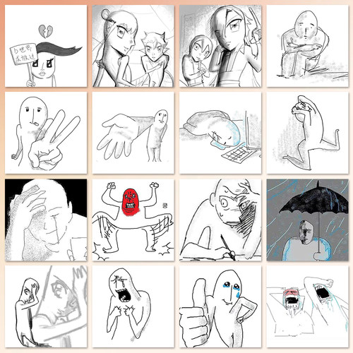160张发疯表情包黑白手绘抽象趣味沙雕梗图背景手机壳平板贴纸diy - 图1