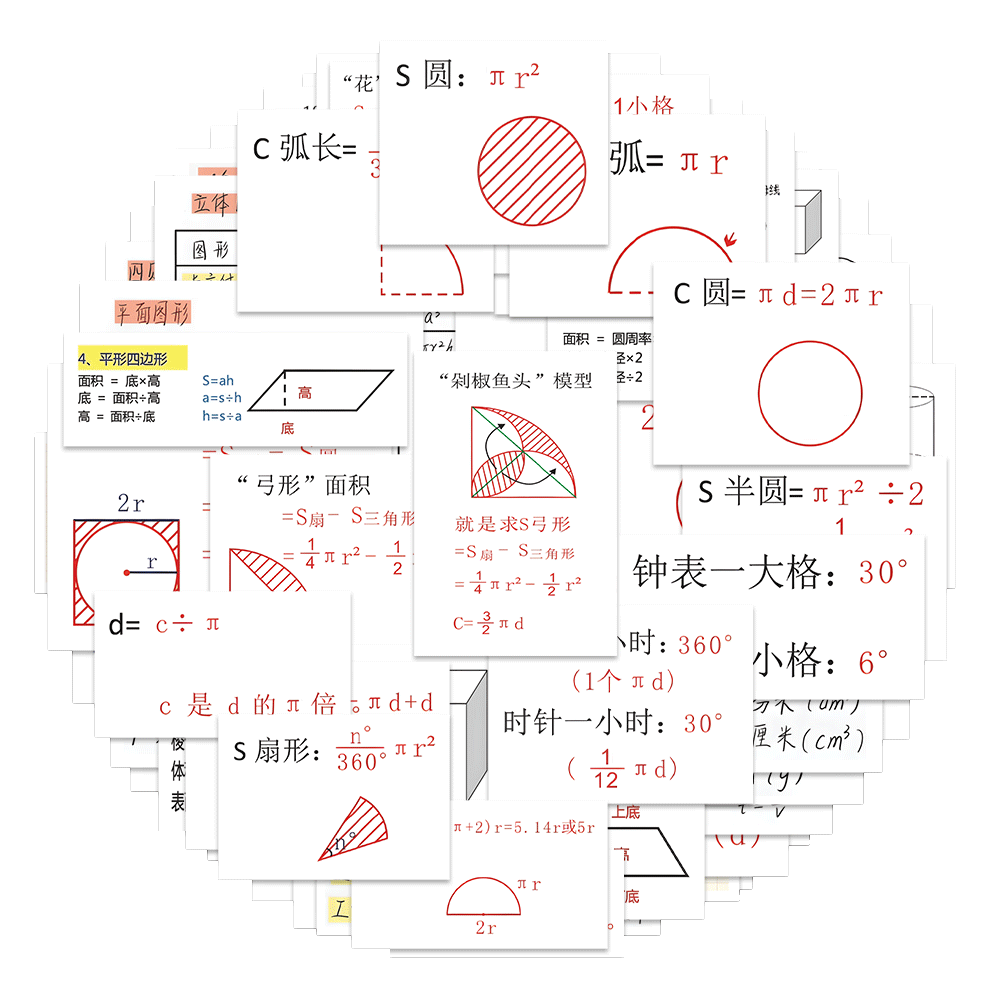 160张基础数学公式大全几何面积计算知识点汇总学霸笔记餐卡贴纸 - 图3