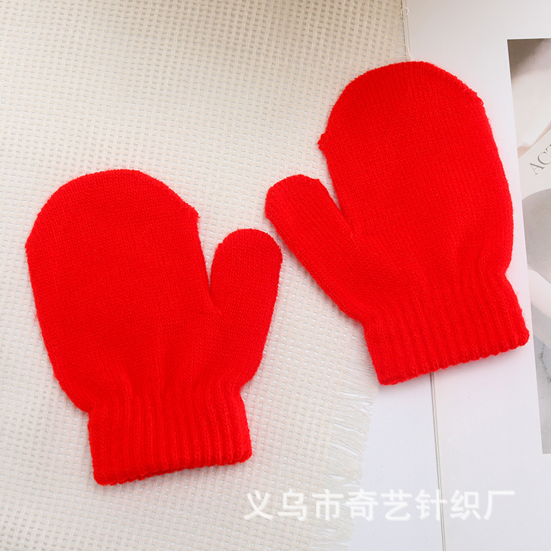 定制logo儿童冬季保暖单色针织手套 幼儿园小孩子多色多款包套 - 图1