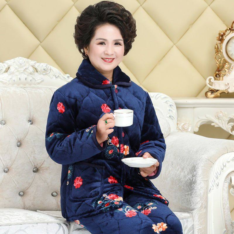 冬季老年珊瑚绒夹棉睡衣三层加厚加绒婆婆奶奶棉袄妈妈家居服套装,淘宝优惠券,粉丝福利购,淘宝优惠卷