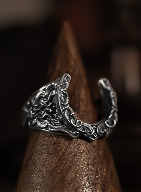 Woly In of金本 长生天的马蹄铁 纯银戒指 传统纹饰雕刻 马蹄铁