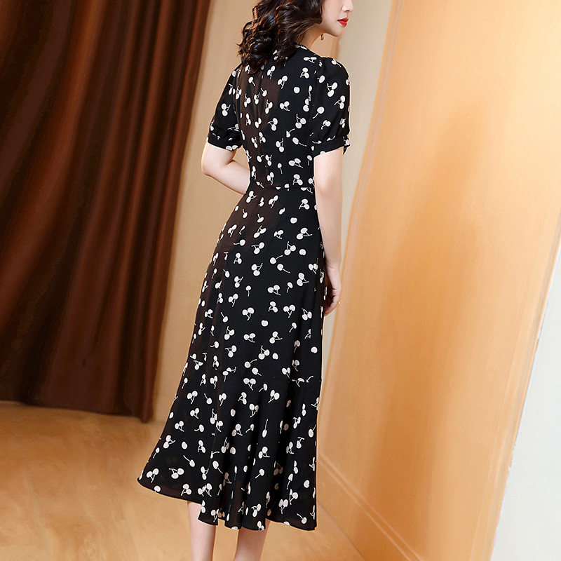 黑色碎花雪纺女夏2020新款洋气短袖 jinkaix连衣裙
