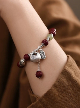 平安纳福朱砂手链小胖福足银手串