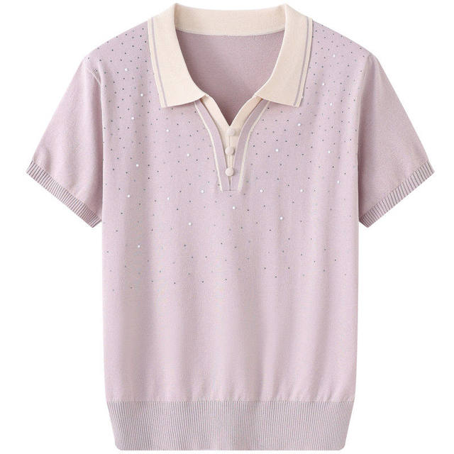 2026 ແມ່ຫນຸ່ມ summer lapel ແຂນສັ້ນ tops ອາຍຸກາງແລະຜູ້ສູງອາຍຸຂອງແມ່ຍິງວັນແມ່ ice silk T-shirt ຊຸດເສື້ອຂະຫນາດນ້ອຍ