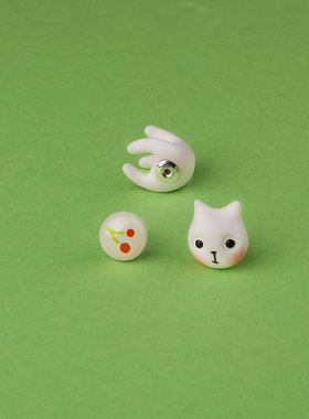 Catmade原创设计手作樱桃猫耳钉