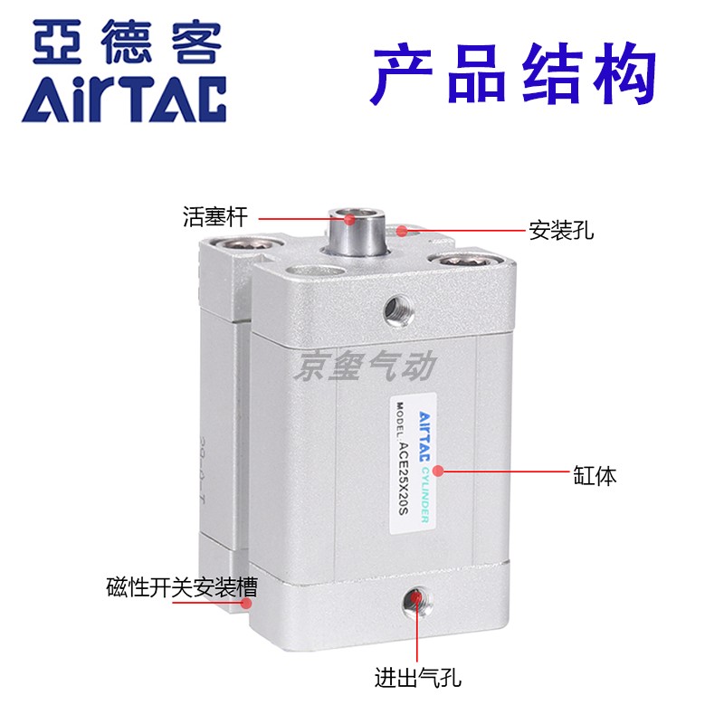 亚德客紧凑型气缸ACE12/16/20/25/32*5X10X30X50X80X100外牙B/-SB - 图0