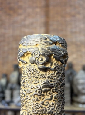 祥云柱子摆件天然青石仿古做旧复古做旧工艺家居装饰品