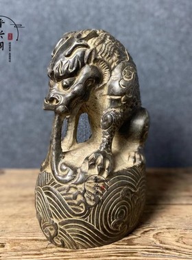 天然青石雕刻风生水起吸水兽石兽摆件招财神兽送礼佳品茶空间造景