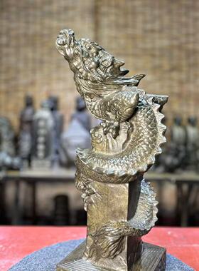 山西青石石雕桌面摆件盘龙柱手工雕刻中式仿古工艺复古摆件