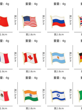 跨境爆款世界各国国旗胸针外贸热销纪念礼品伊朗美国旗帜金属徽章