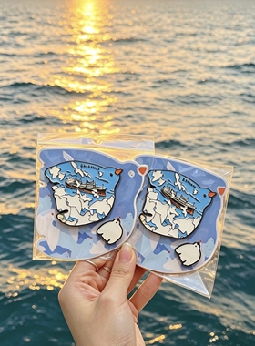 威海文创大小海鸥布鲁维斯号沉船磁吸金属冰箱贴可爱旅游纪念收藏