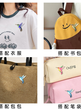 个性创意彩色蜂鸟徽章跨境新款衣服配饰可爱胸针小鸟衣服包包配饰