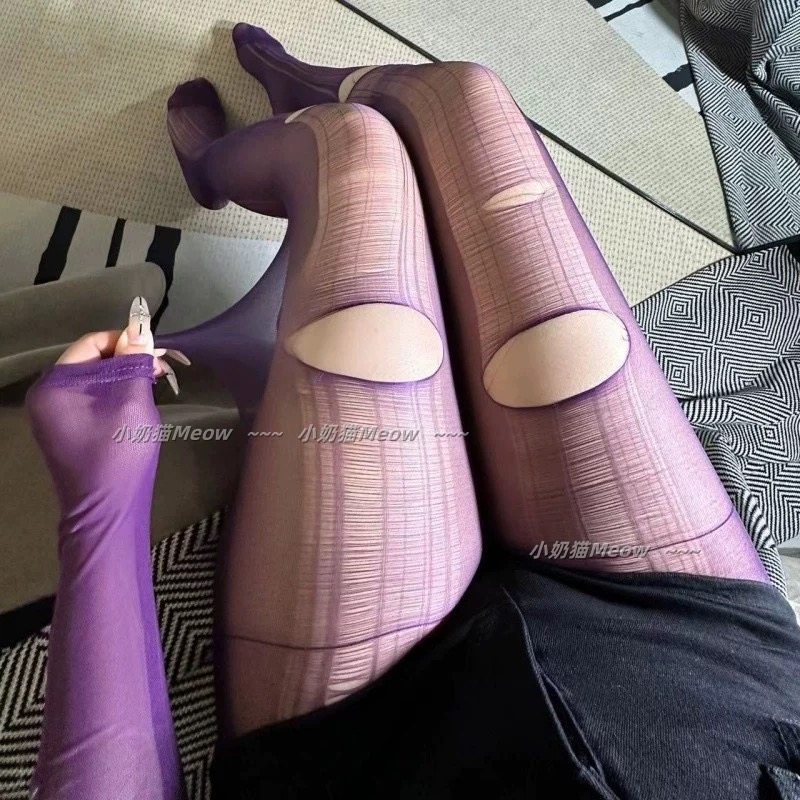 qqny可手撕丝袜破洞性感黑丝美腿紫色丝袜女连裤袜超薄款纯欲灰丝,淘宝优惠券,粉丝福利购,淘宝优惠卷