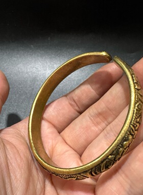 老铜匠手工打造黄铜手镯女款铜手镯纯手工雕刻牡丹梅花黄铜手镯