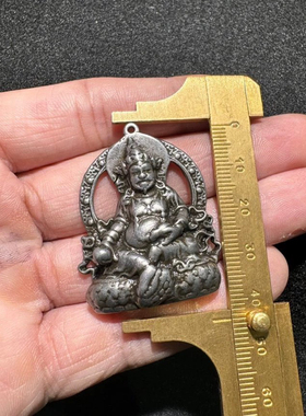 尼泊尔西藏手工天铁托甲錾刻藏佛黄财神吊坠藏传腰牌挂件古玩文玩