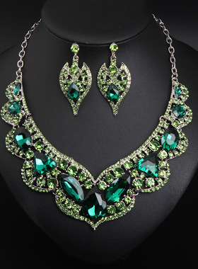 欧美紫色水晶玻璃锁骨宴会两件套