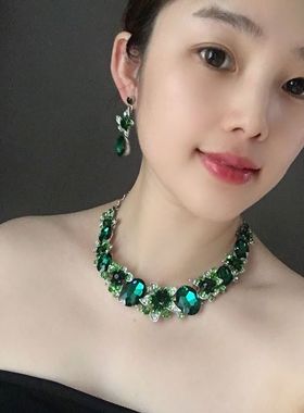 项链耳环晚宴锁骨链花朵宝石欧美