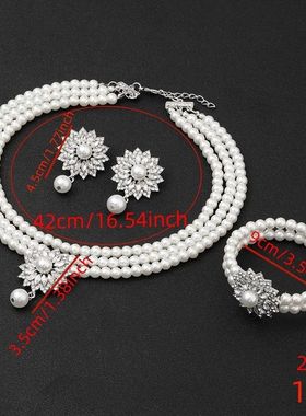 欧美花朵珍珠项链套装女款三件套适用于婚礼晚宴舞台拍摄网红女