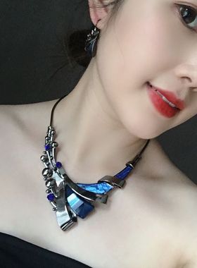 欧美大牌奢华几何短锁骨礼服项链