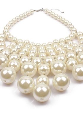 新款气质时尚多层仿珍珠项链耳环套装个性锁骨链女装饰个性女拍摄