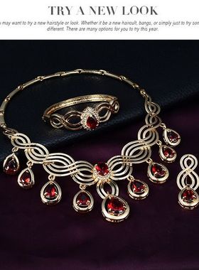 欧美水晶宝石四件套礼服新娘项链