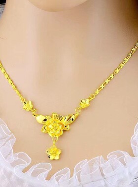银佳力玫瑰花 不掉色越南沙金项链女镀金饰品送女友生日礼物