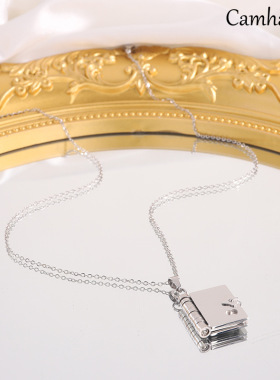 跨境热卖钛钢女生情书项链可打开吊坠情侣新款个性气质项链锁骨链