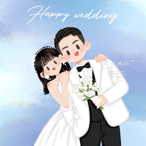 【童话风】强推款！婚礼请柬设计照片转手绘板绘插画情侣漫画约稿 - 图1