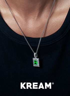 KREAM 925银方牌 红绿紫石吊坠男项链情侣欧美嘻哈潮流女礼物轻奢