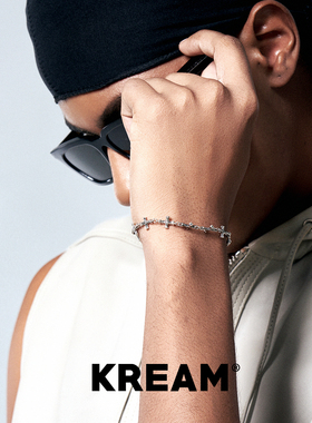 KREAM 通体925银做旧十字手链男嘻哈女欧美潮流情侣礼物