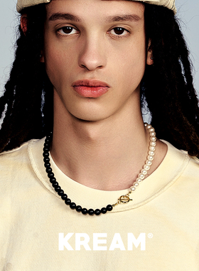 KREAMOT扣黑玛瑙白贝珠项链