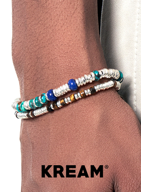 KREAM 925银 OT扣银珠绿松虎眼石串珠手链男嘻哈女欧美潮流