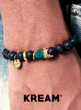 KREAM 黑色火山石925银皇冠SKULL手链男嘻哈女欧美潮流手串