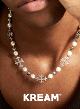 KREAM 满钻十字贝珠项链男嘻哈女同款欧美潮流锁骨链 necklace