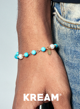 KREAM 14K包金天然珍珠绿松石手链男嘻哈女欧美潮流时尚小众设计