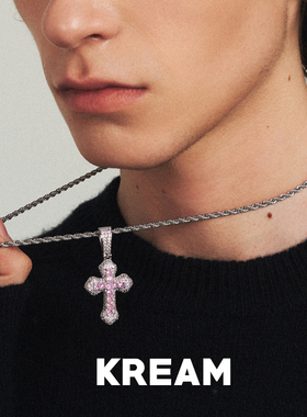 KREAM 粉白钻十字项链男女同款嘻哈潮流情侣锁骨链毛衣链